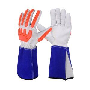 PAKNADA Cow Leather Welding Gloves TPR 14Inch Heat Flame Resistant Safety Gloves
